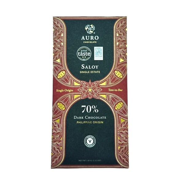 A pure chocolate bar from the Auro brand in the Saloy flavour
