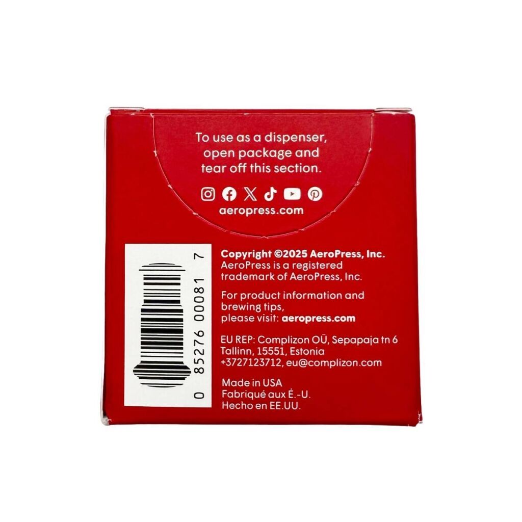 Back of the packaging for microfilters for the AeroPress Go