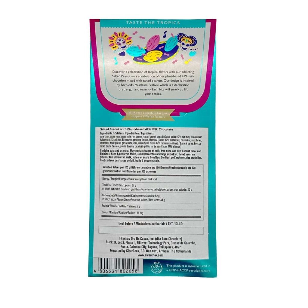 A milk chocolate bar from the brand Auro with salted peanuts flavour