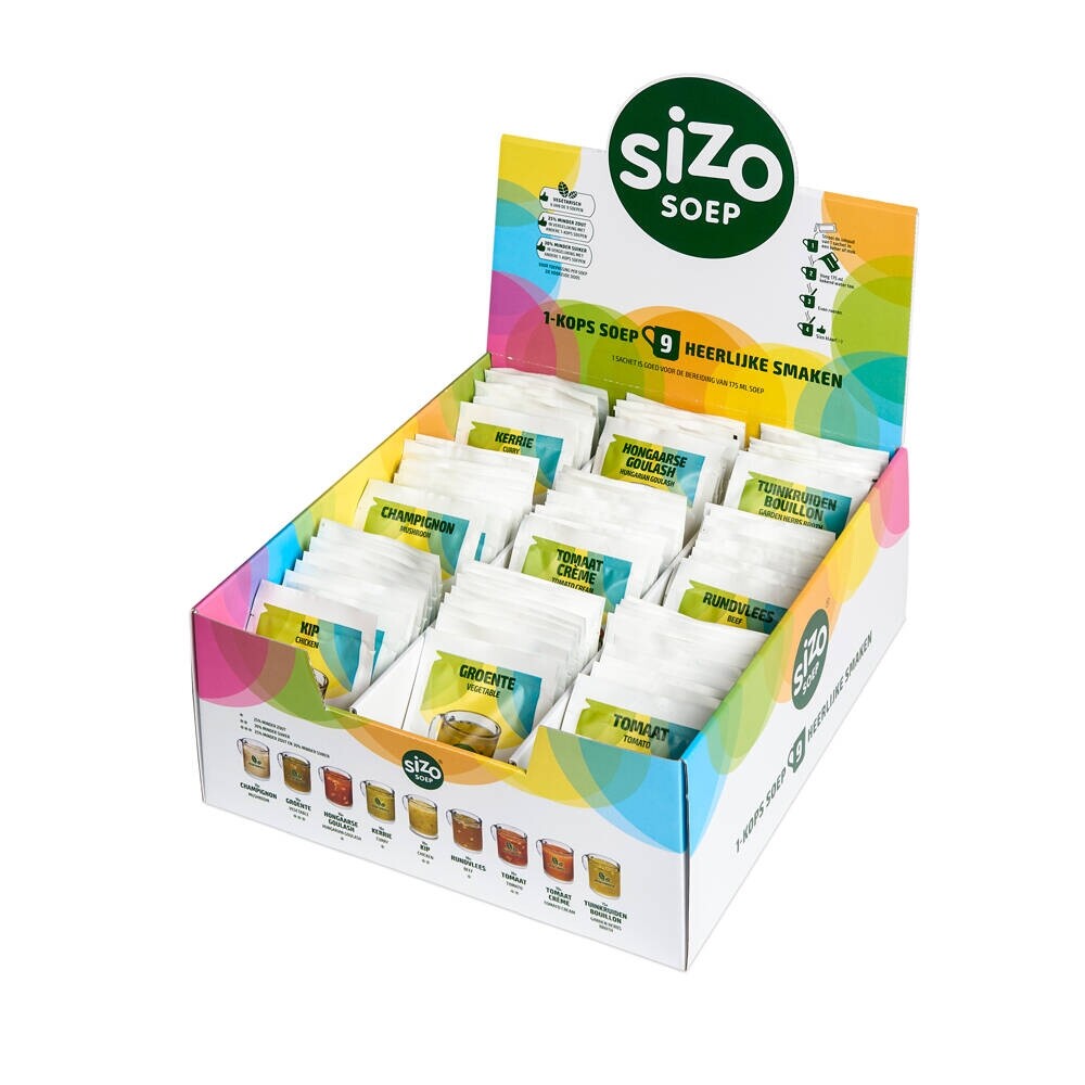 Sizo Soup Display Box 9 flavours - instant soup - 95 sachets