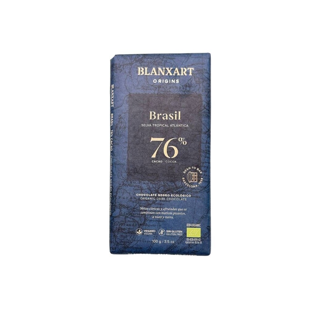 A vegan and gluten-free dark chocolate bar from Brazil with 76% cocoa