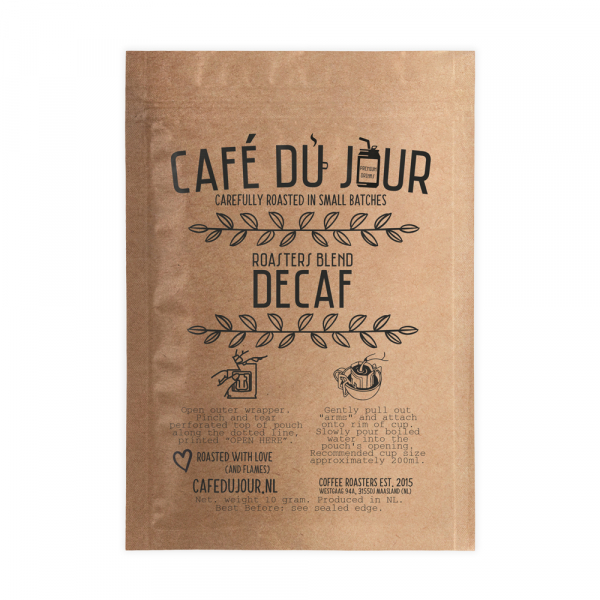 Café du Jour Single Serve Drip Coffee - Roasters Blend DECAF - filterkoffie voor onderweg!