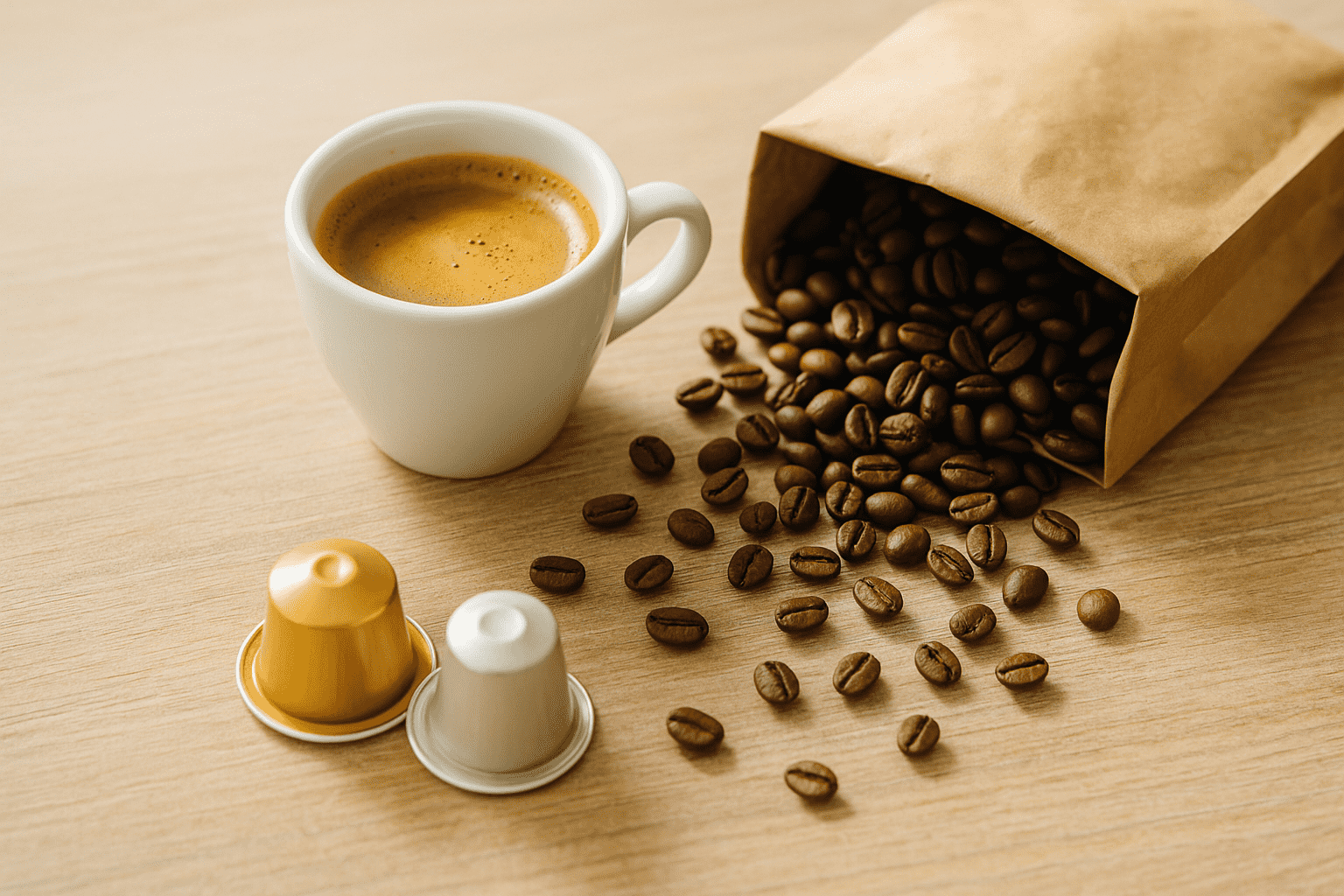 Espresso coffee pods vs. fresh beans
